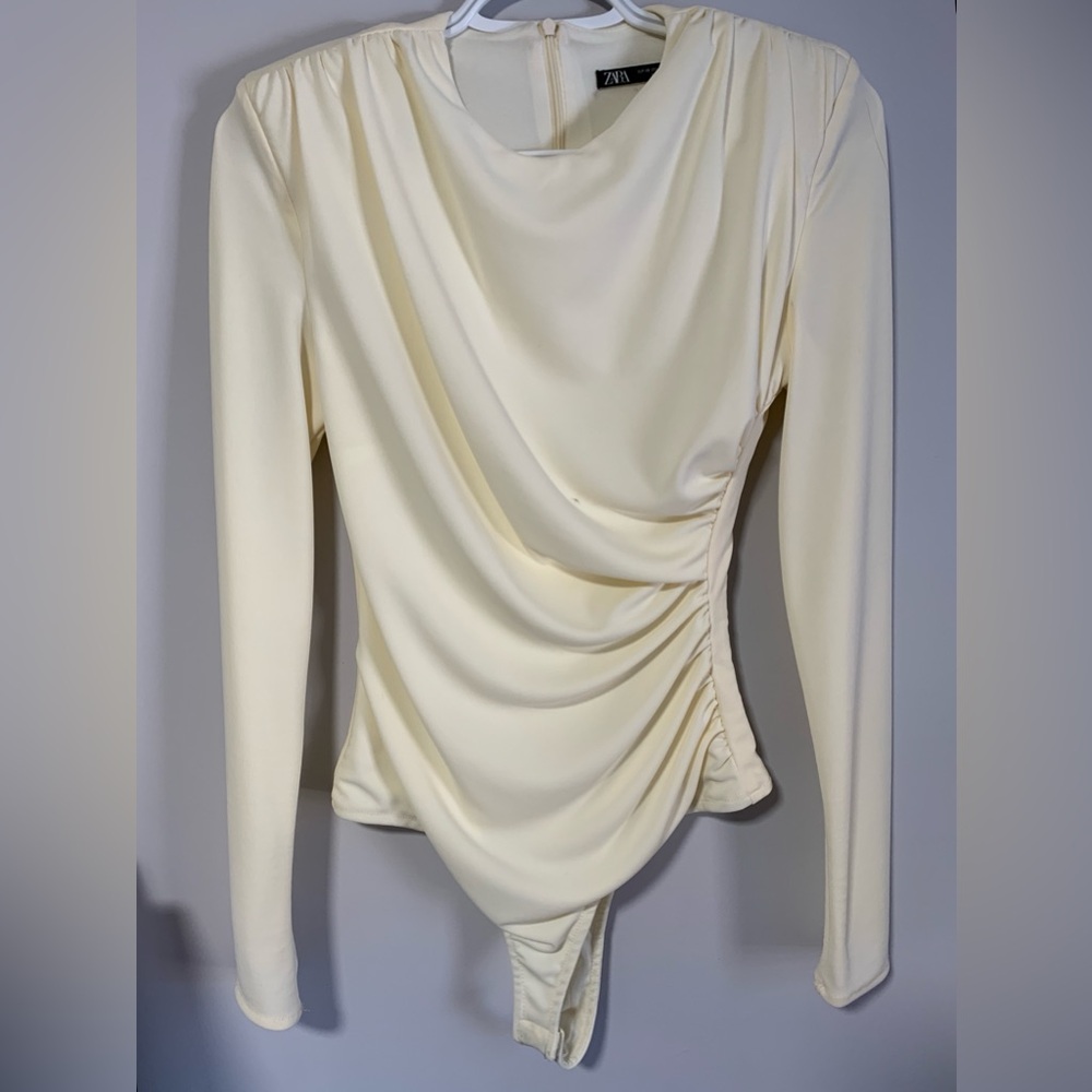 Zara Ivory Draped Long Sleeve Bodysuit